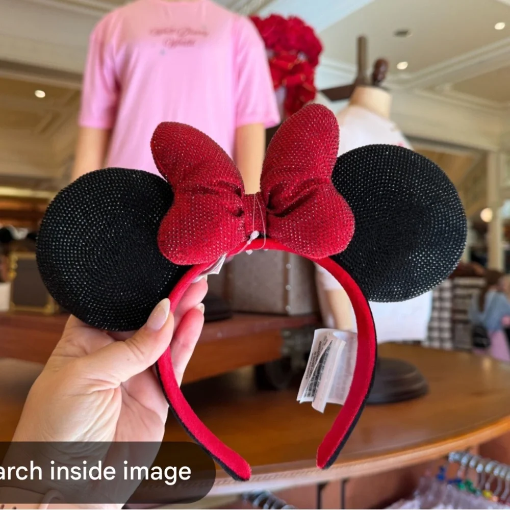 Disney Red Bow Black Sparkle Minnie Ear Headband